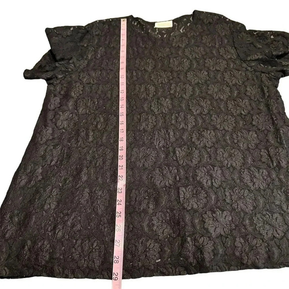 Roaman's Women's Black Lace Blouse Size L Short Sleeve Casual Top - Picture 6 of 6